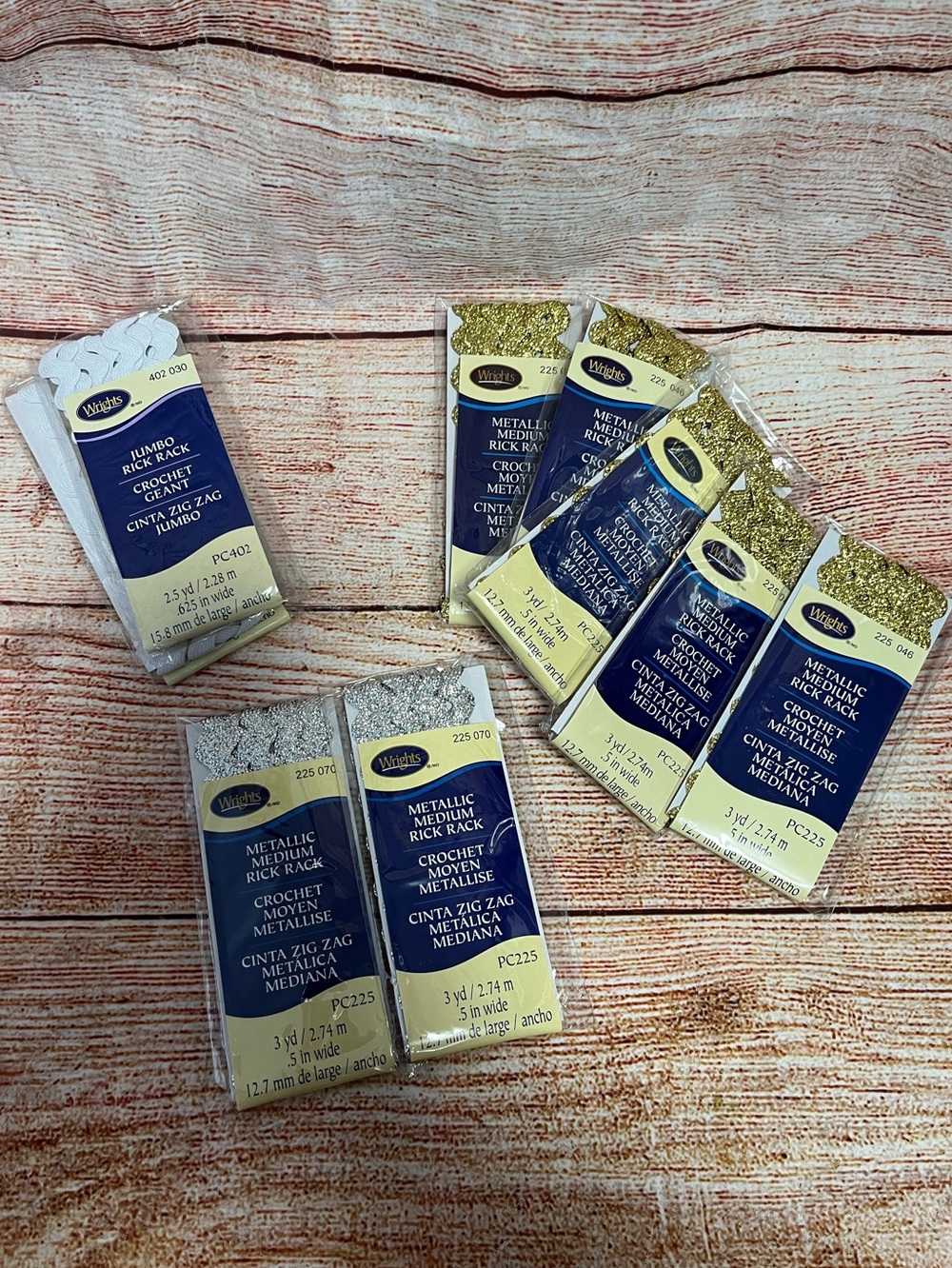9 NEW packages of Rick rack for sewing needs gold*white*silver
